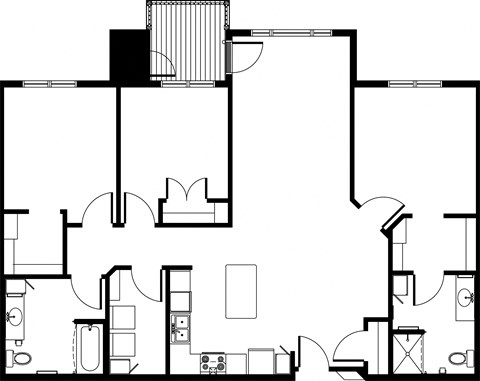 Floor plan for 3 beds, 2 baths, 1418 sqft